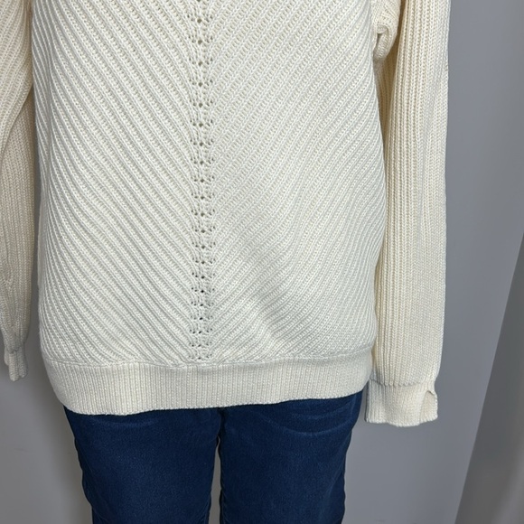 Marine Layer Skylar Turtleneck Sweater Chevron Ivory Merino Wool Sz M NEW - Picture 7 of 13